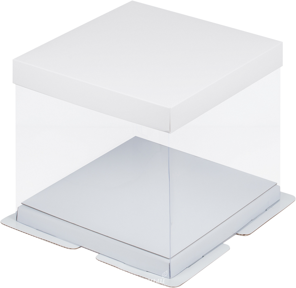 Фото упаковка для торта на 4 кг. 34х34х30 прозрачная белая премиум