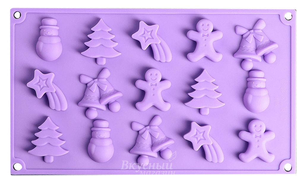 Фото силиконовая форма рождественские мотивы 15 ячеек доляна