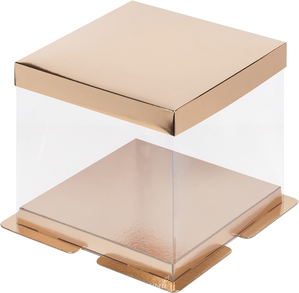 Фото упаковка для торта на 3-4 кг. 26х26х28 прозрачная золото премиум