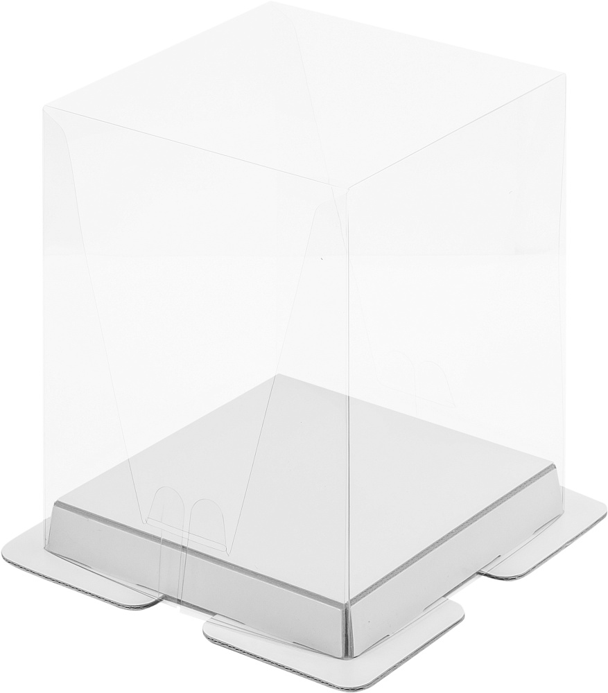 Фото упаковка для торта на 0,5 кг. 15х15х20 прозрачная белая премиум