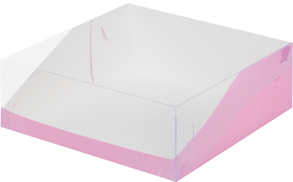 Фото упаковка для торта на 2 кг. 31х23,5х10 с прозрачной крышкой розовая