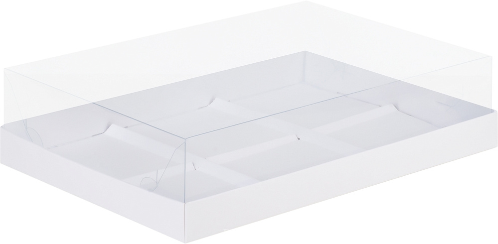 Фото упаковка для муссовых пирожных 6 ячеек прозрачн. белая 26,5х17,5х6 см.