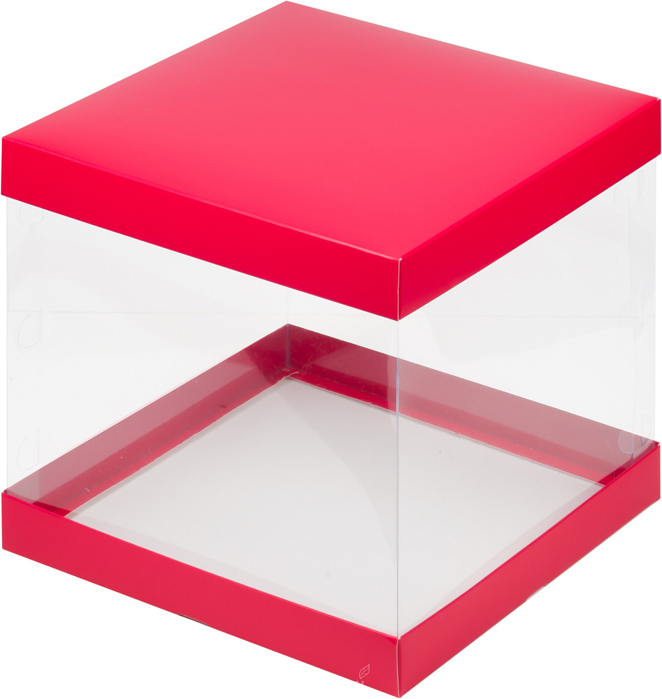 Фото упаковка для торта на 3-4 кг. 26х26х28 прозрачная красная премиум