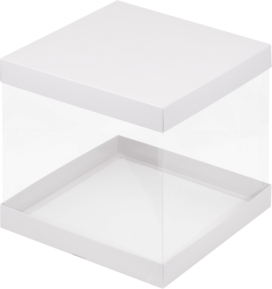 Фото упаковка для торта на 3-4 кг. 26х26х28 прозрачная белая премиум