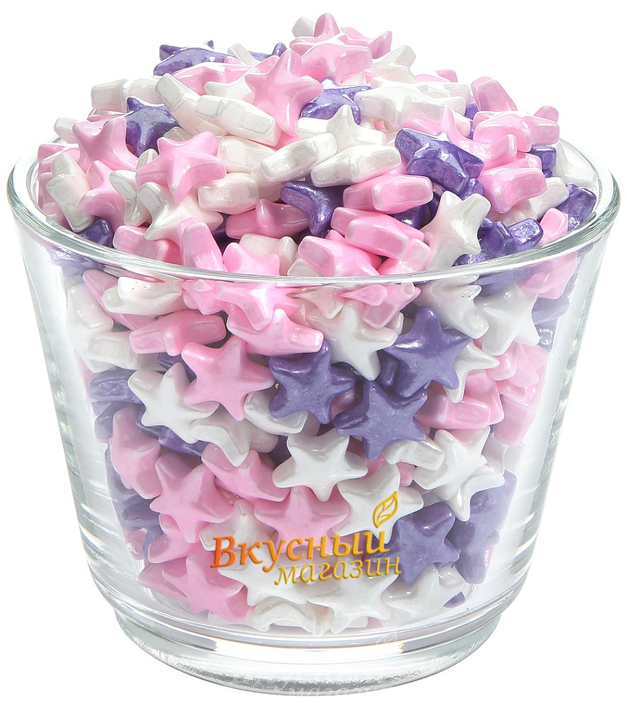 Фото декор звезды бело-розово-фиолетовые sweet bear, 50 гр.