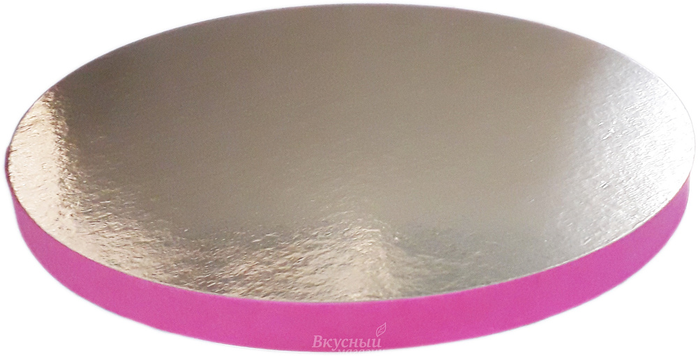 Фото поднос под торт усиленный 30 см., серебро/розовый (фуксия) 20 мм.