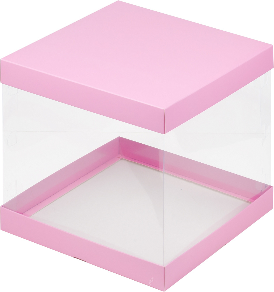 Фото упаковка для торта на 1,5 кг. 23,5х23,5х22 прозрачная розовая премиум