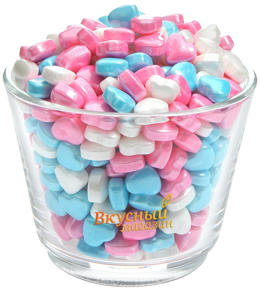 Фото декор сердечки бело-розово-голубые sweet bear, 50 гр.