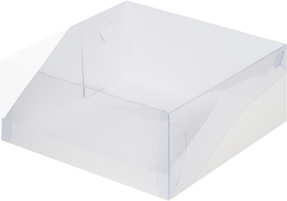 Фото упаковка для торта на 1,5 кг. 23,5х23,5х10 с прозрачной крышкой белая премиум