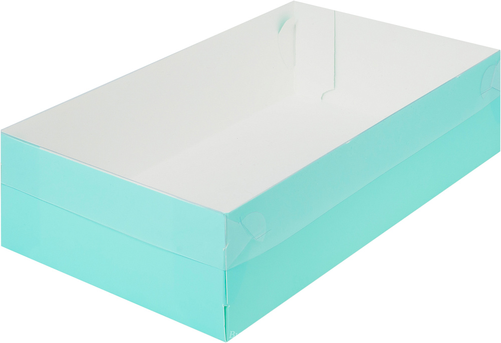 Фото упаковка для пирожных с прозрачной крышкой тиффани 25х15х7 см.