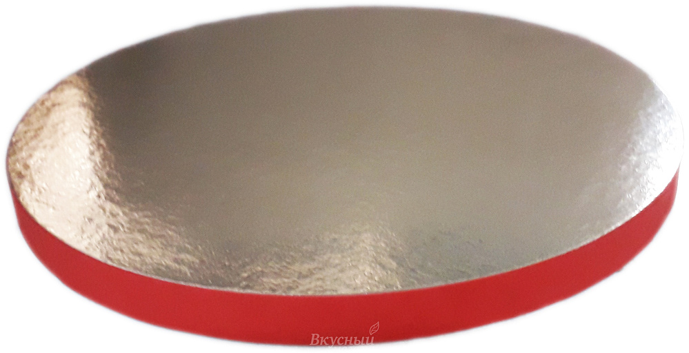 Фото поднос под торт усиленный 30 см., серебро/красный 20 мм.