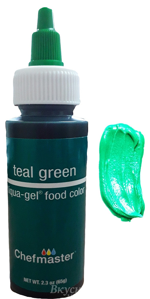 Фото краска зеленый бирюзовый гелевая teal green liqua-gel chefmaster, 65 гр.
