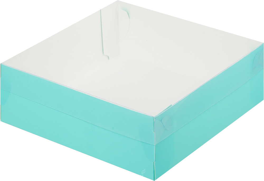 Фото упаковка для пирожных с прозрачной крышкой тиффани 20х20х7 см. премиум